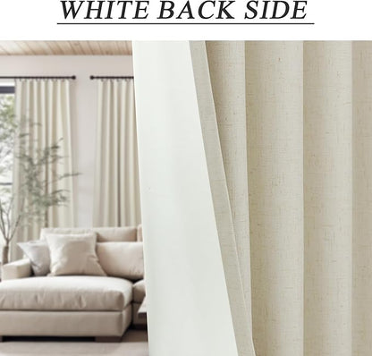 54 Inch Curtains Sunblock Curtains for Bedroom 2 Panel Set Flax Linen Short Blackout Insulated Thermal Opaque Curtain for Summer Heat Kitchen 4.5 ft Drapes for 50 Inch Small Window 52x54 Length Beige