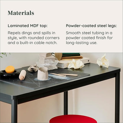 Branch Daily Desk - Functional At Home Office Desk with Effortless Assembly, Timeless Design, Rounded Corners, and Built-in Cable Notch - 48” W x 28.5” H x 24” D - White Work Table