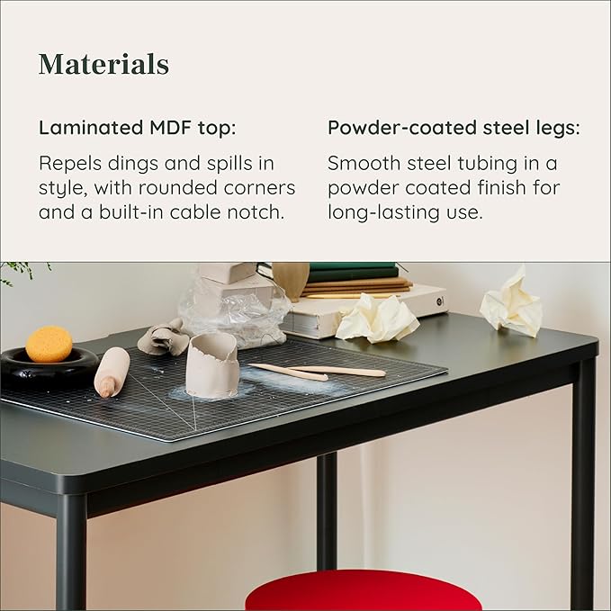Branch Daily Desk - Functional At Home Office Desk with Effortless Assembly, Timeless Design, Rounded Corners, and Built-in Cable Notch - 48” W x 28.5” H x 24” D - Charcoal Work Table