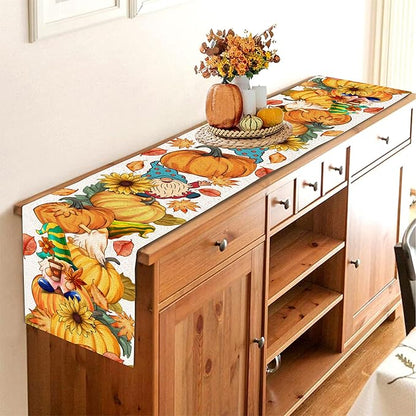 Fall Table Runner 108 Inches Long Autumn Table Runner Pumpkins Maple Leaves Gnome Fall Theme Decor for Kitchen Dining Table Home Party Decorations