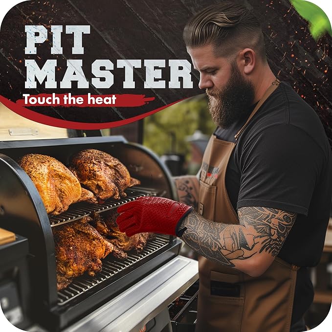 KITCHEN PERFECTION Silicone Smoker BBQ Gloves - Heat Resistant Oven Mitts | Waterproof, 5-Finger Design For A Better Grip, for Pitmasters, Meat Smoking, Grilling, Cooking, Frying Turkey | Grill Gift