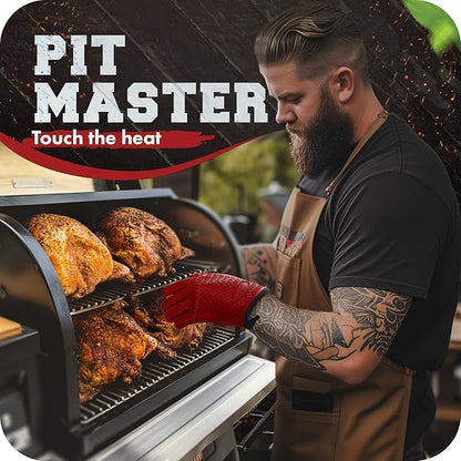 KITCHEN PERFECTION Silicone Smoker BBQ Gloves - Heat Resistant Oven Mitts | Waterproof, 5-Finger Design For A Better Grip, for Pitmasters, Meat Smoking, Grilling, Cooking, Frying Turkey | Grill Gift