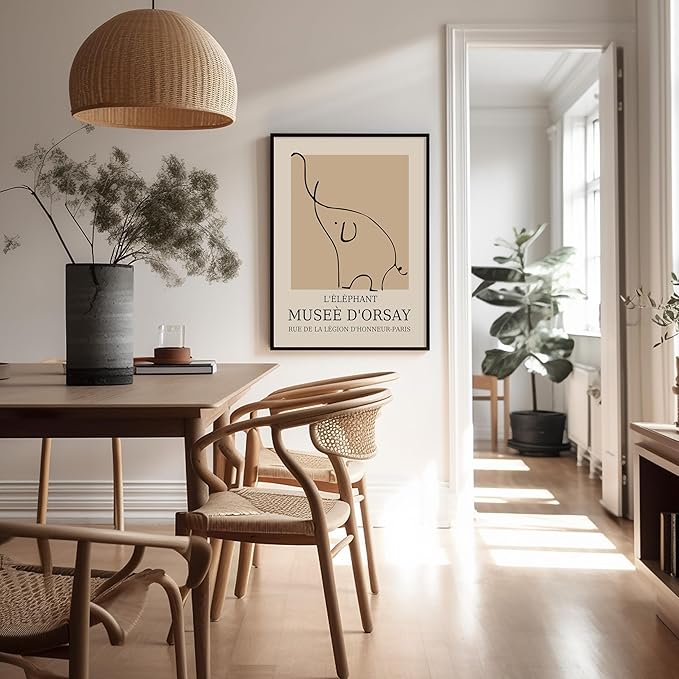 Poster Master Vintage Poster - Retro Minimalist Print - Gift for Artist, Housewarming - Elephant, Line Drawing, Sketch, Abstract - Wall Decor for Living Room, Bedroom, 24x32 Unframed Wall Art