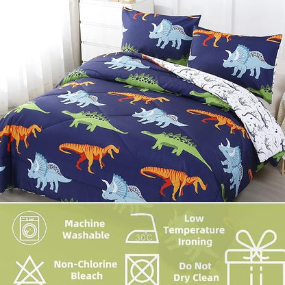 RYNGHIPY Cartoon Dinosaur Comforter Set, Dark Blue Dinosaur Kids Bedding Set for Boys, Dinosaurs Print Comforter Sets for Kids/Toddlers/Teens (Dinosaur,Full)
