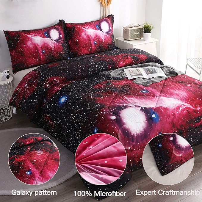 Litanika 3D Galaxy Comforter Twin(66x90lnch), 2 Pieces(1 Galaxy Comforter, 1 Pillowcase), Universe Outer Space Comforter, Microfiber Bedding Set for Boy Girl Kid Teen