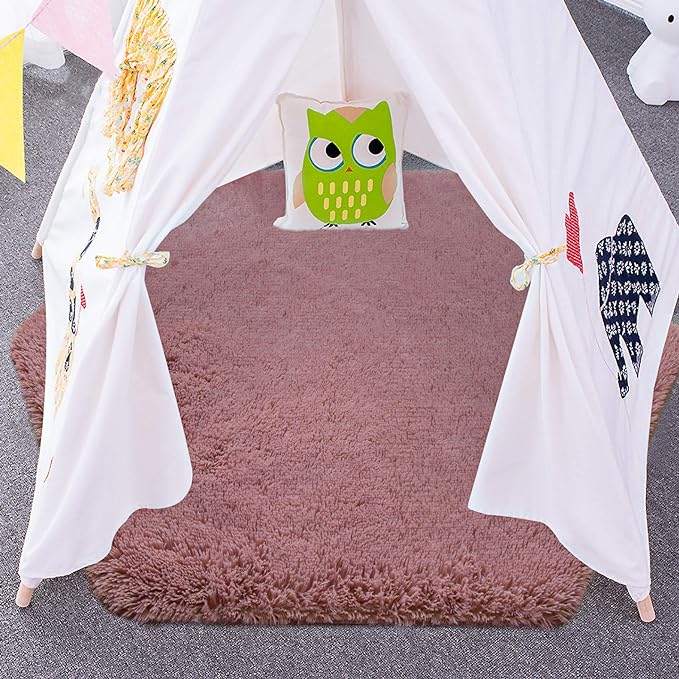 junovo Ultra Soft Rug for Nursery Children Room Baby Room Home Decor Dormitory Hexagon Carpet for Playhouse Princess Tent Kids Play Castle, Diameter 4.6 ft, Blush