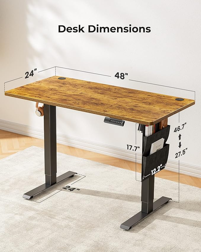 Marsail Stand up Desk, 48x24 Inch Standing Desk Adjustable Height, Electric Standing Desk, Sit Stand Desk with Headphone Hook for Computer Gaming Desk Home Office Desk