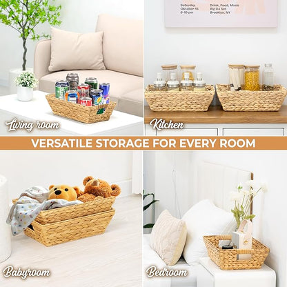 Set of 3 Snack Baskets, Wicker Snack Basket Organizer for Office, Small Wicker Baskets with Handles, (3 Medium Basket)