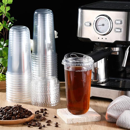 Ziliny 50 Sets Clear Plastic Coffee Cups with Sip Lids, Disposable Plastic PET Crystal Cups for Iced Coffee, Smoothie, Cold Beverage, Drink Shops and Party Catering(Clear,20 oz)