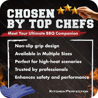 KITCHEN PERFECTION Silicone Smoker BBQ Gloves - Heat Resistant Oven Mitts | Waterproof, 5-Finger Design For A Better Grip, for Pitmasters, Meat Smoking, Grilling, Cooking, Frying Turkey | Grill Gift