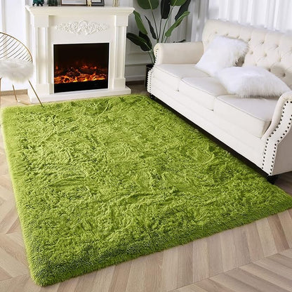 Super Soft Fluffy Shaggy Rugs for Living Room Bedroom, Fuzzy Plush Area Rugs for Girls Kids Room Nursery Home Decor, Furry Dorm Rug Cute Non-Slip Indoor Floor Carpet 4x5.9 Feet, Green