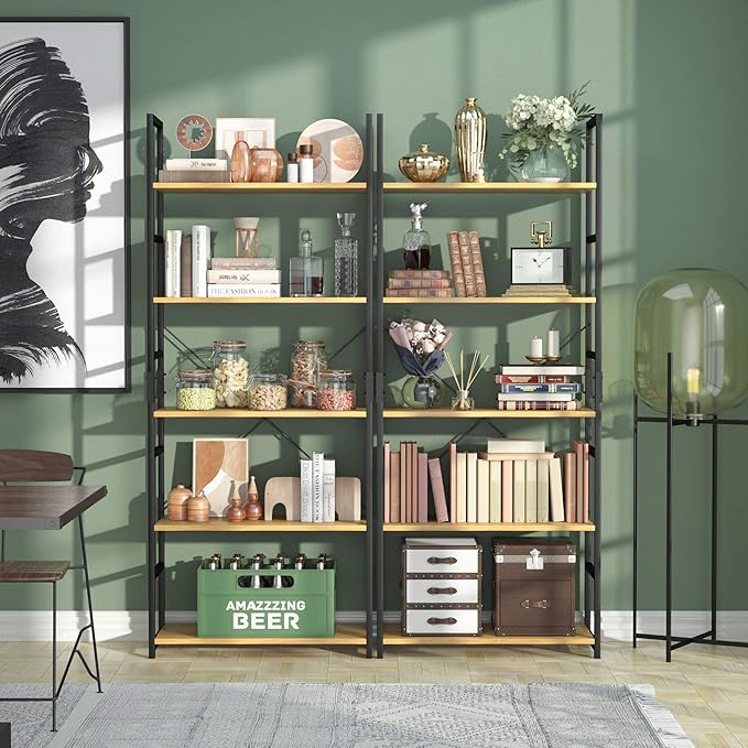 NUMENN 5 Tier Bookshelf, Tall Bookcase Shelf Storage Organizer, Modern Book Shelf for Bedroom, Living Room and Home Office, Natural