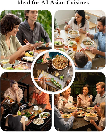 Reusable Chopsticks for Beginner- Fiberglass Training Chop sticks, 10 Pairs Non-Slip Chopsticks Helpers Set, Japanese Chop Sticks Dishwasher Safe 9.45Inch