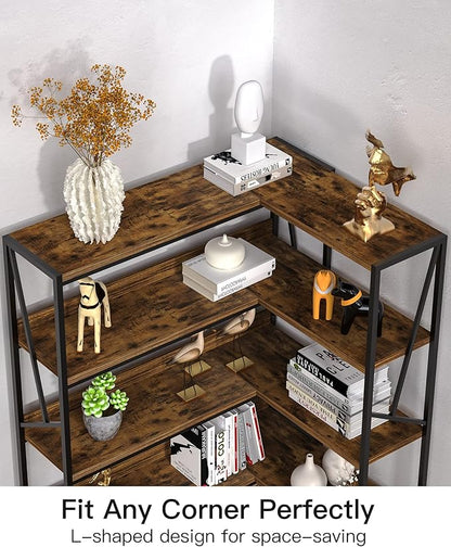 Bookshelf 6 Tier Corner Shelf, 77" Industrial Large Corner Etagere Bookcase, 6-Shelf Tall Corner L Shaped Storage Display Rack for Living Room Home Office