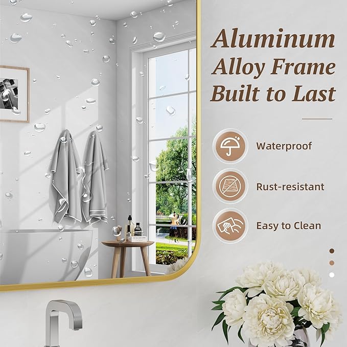 Bathroom Mirror 55" x 36", Large Rectangle Wall Mirror, Gold Metal Frame Wall Mounted Mirrors for Bathroom, Vanity, Bedroom, Entryway Decor(Horizontal/Vertical)