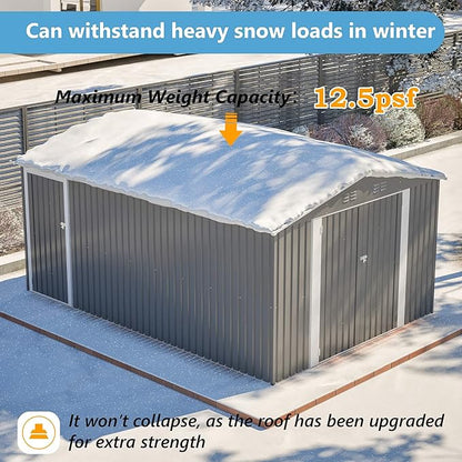 10x14 FT Outdoor Metal Storage Shed with Side Door & Floor Frame, Extra-Large Tool Shed with Lockable Double Doors, Weatherproof Garden Shed for Backyard, Lawn Equipment and Patio Storage