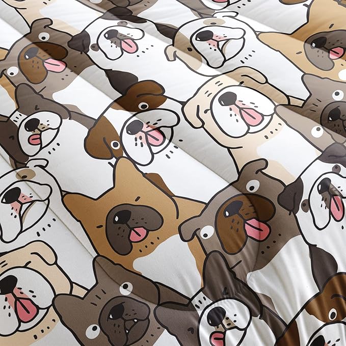 Kawaii Dog Comforter Queen Size,Dogs Comforter Set for Kids Teens Girls Boys,3Pcs Bedding Set Printed Comforter with 2 Pillowcases,Down Alternative,Soft and Lightweight，Queen Size