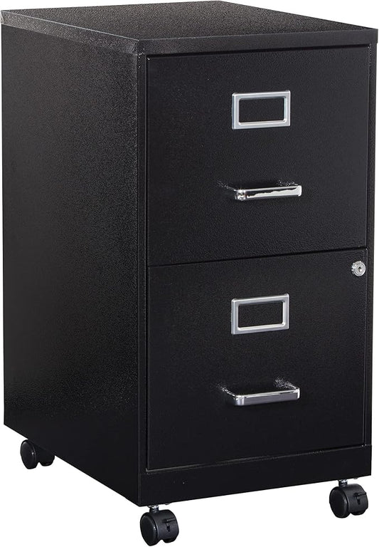 OSP Home Furnishings 2 Drawer Mobile Locking Metal File Cabinet, Black