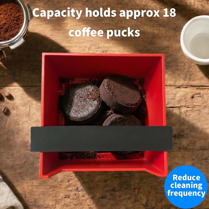 Espresso Knock Box, 5.4 in, Barista Style Espresso Grounds Knock Box, Removable Silicone Knock Rod, Silicone Non-Slip Base, Espresso Maker Accessory (Red)