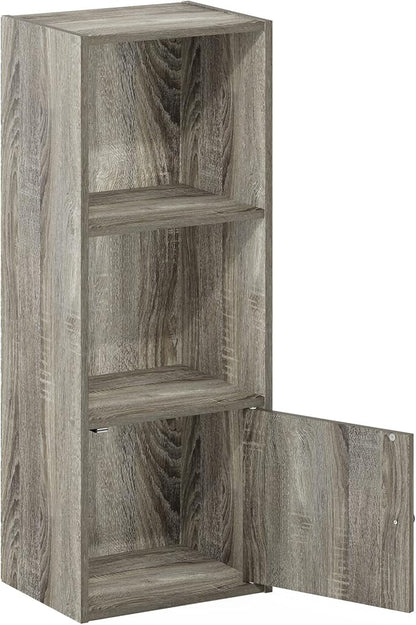 Furinno Luder Shelf Bookcase with 1 Door Storage Cabinet, French Oak