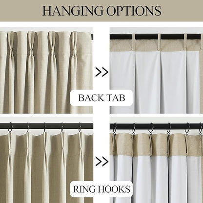 Vision Home Sand Pinch Pleated Full Blackout Curtains Linen Blended Room Darkening Window Curtains 90 inch for Living Room Bedroom Thermal Insulated Pinch Pleat Drapes with Hooks 1 Panel 60" Wx90 L