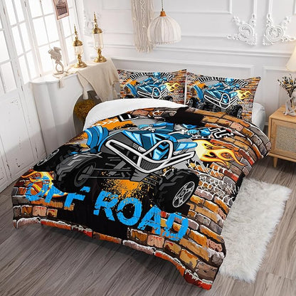 Axolotl Quad Bike Bedding Set Twin,Dirt Bike Comforter Set,Extreme Sports Bedding Set,Sports Theme Comforter Set,Tractor Truck Bedding,Motorcycle Comforter for Kids Boys Teens,1 Quilt 2 Pillowcases