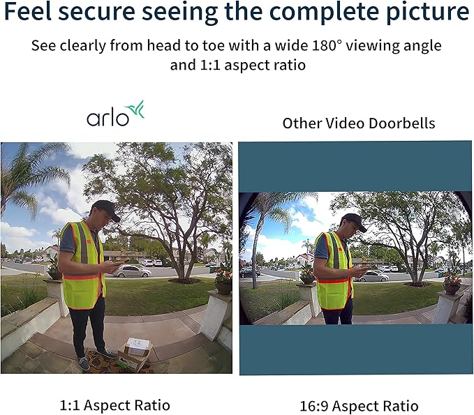 Arlo Essential Video Doorbell Wire-Free - HD Video, 180° View, Night Vision, 2 Way Audio, Direct to Wi-Fi No Hub Needed, Wire Free or Wired, Black - AVD2001B, 1 Count (Pack of 1)
