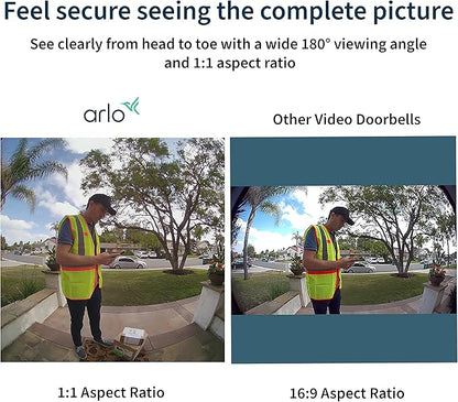 Arlo Essential Video Doorbell Wire-Free - HD Video, 180° View, Night Vision, 2 Way Audio, Direct to Wi-Fi No Hub Needed, Wire Free or Wired, Black - AVD2001B, 1 Count (Pack of 1)