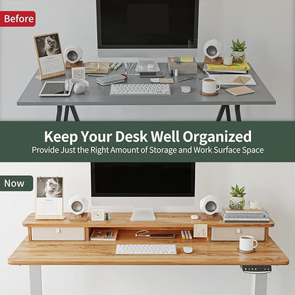 FEZIBO 40 x 24 Inch Height Adjustable Electric Standing Desk with Double Drawer, Stand Up Desk with Storage Shelf, Sit Stand Desk, Light Rustic