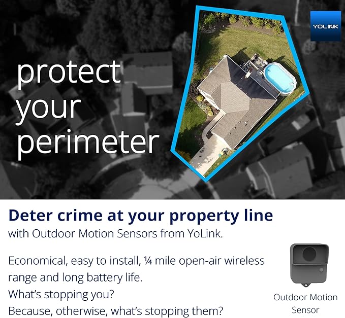 YoLink LoRa Smart Outdoor Motion Sensor, Driveway Alert, Property Invasion/Tresspassing Detector, 1/4 Mile Open Air Range, Email/SMS/Push Alerts, Alexa, IFTTT, Home Assistant (Hub Included!)