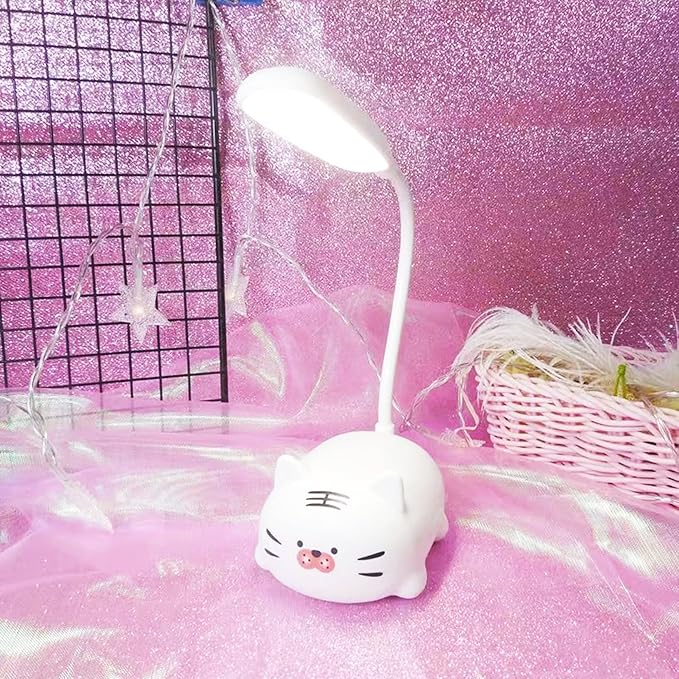 Kids Lamp, Cute LED Desk Lamp for Kids, Mini Animal Night Light, USB Rechargeable Flexible Cartoon Lamp Eye-Care Lighting for Bedroom (Tiger G, White)