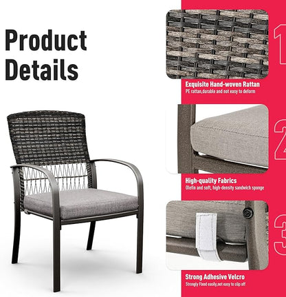 Pamapic Patio Table and Chairs Set, All-Weather Rattan Outdoor Table and Chairs with Removable Waterproof Cushions, Plastic-Wood Patio Dining Set for 4 with Umbrella Hole(Gray)