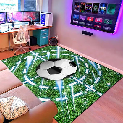 Football Rug for Boys Room - Soccer Rug for Boys Room Football Printed Rug for Kids Room Football Decor for Boys Bedroomsports Ball Doormat for Living Room Bedroom,4'5''×6'