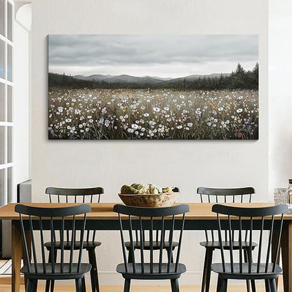 HGUAOA Vintage Landscape Wall Art for Bedroom and Living Room - Large Floral Artworks Farmhouse Wall Decor - Framed Neutral Nature Pictures - Above Bed Decor with Mountain Scenery 24×48IN