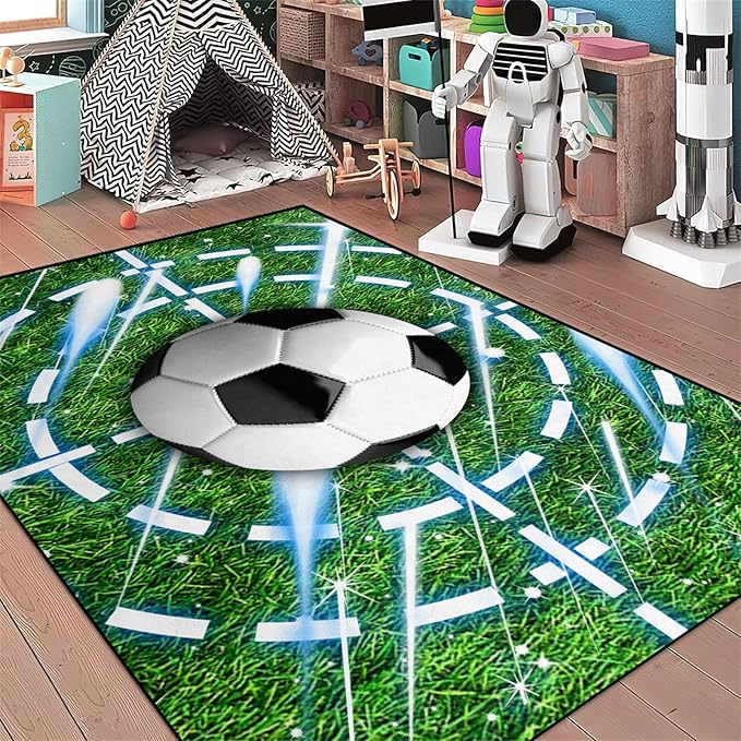 Football Rug for Boys Room - Soccer Rug for Boys Room Football Printed Rug for Kids Room Football Decor for Boys Bedroomsports Ball Doormat for Living Room Bedroom,4'5''×6'