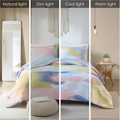 Intelligent Design Queen Comforter Set, Chic Colorful Brushstroke Abstract Print, Girls Room Décor, All Season Queen Bedding Sets for Girls, Matching Sham, Full/Queen, Blue Multi 3 Piece