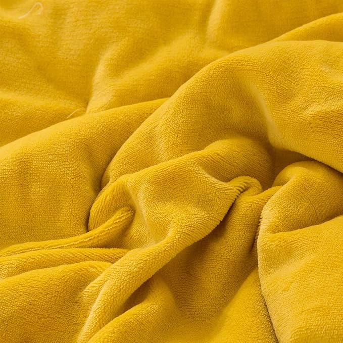 Wellboo Mustard Velvet Comforter Sets Queen Women Turmeric Yellow Fluffy Bedding Comforters Teen Girls Dark Yellow Plush Quilts Soft Warm Winter Flannel Blankets Solid Yellow Luxury Shaggy Crystal Bed