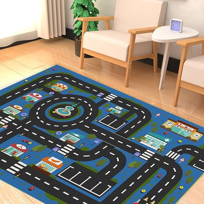 Analog ABC Kids Rug Playroom Car Rug Play Mat City Life Road Rug for Cars Fun City Map for Carpet for Bedroom Boys (55 * 82 inches, Hope City)