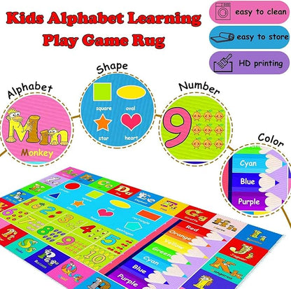 Kids Alphabet Play Game Rug - 5' 3" x8' ABC Numbers and Shapes Educational Learning Toddler Carpet - Kids Room Playroom Classroom Kindergarten Activity Fun Soft Non-Slip Mat