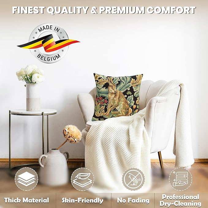 Charlotte Home Furnishings Throw Pillow Covers, Decorative Boho Pillow Covers for Couch, Living Room, Brown Hare Square Cushion Cases 18x18 in, European Cotton Jacquard Woven for Cozy Bedroom Decor