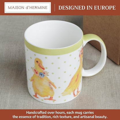 Maison d' Hermine Coffee Mug with Handles Tea Cups (15 Ounce, Pack of 1) | Fine Bone China Coffee Mugs for Hot Beverages Cappuccino Latte Home Spring Summer -Ducklings In Spring - Happy Ducklings