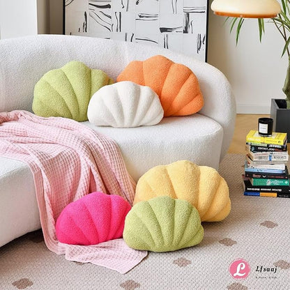 Yellow Seashell Throw Pillows, Shell Shaped Throw Pillows, 13 Inch Soft Home Decorative Pillow Plush Cushion for Bed Couch Living Sofa Room Decor Accent Throw Pillow