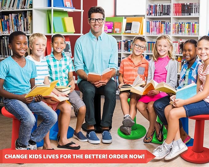 Studico ActiveChairs Kids Wobble Chair, Flexible Classroom Seating improves Focus, Posture & Helps ADHD/ADD. Get The Wiggles out, Active Fidget Desk Chairs, Pre-Teen 17.75" Stool, Ages 7-12, Blue