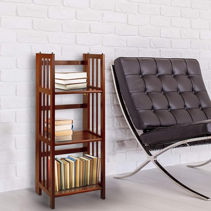 Casual Home 3 Shelf Folding Bookcase, 27.5" Wide, Espresso 3-Shelf Folding Bookcase (14" Wide)-Walnut