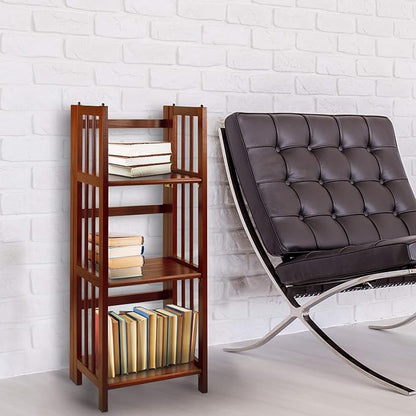 Casual Home 3 Shelf Folding Bookcase, 27.5" Wide, Espresso 3-Shelf Folding Bookcase (14" Wide)-Walnut