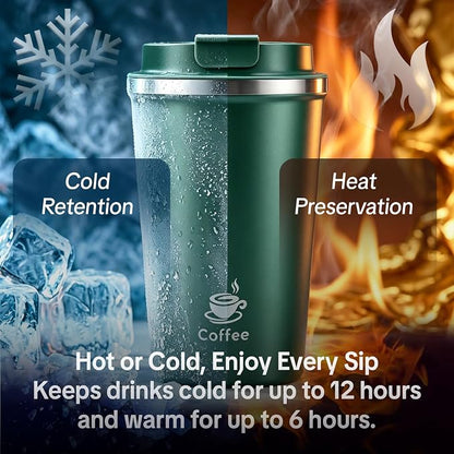 17oz Travel Coffee Mug ,Leakproof Vacuum Coffee Cup Insulated Tumbler | 304 Stainless Steel, Double-Wall Vacuum Insulated, Leakproof, Fits Hot & Cold Drinks Car Cup Holders, Travel, Office
