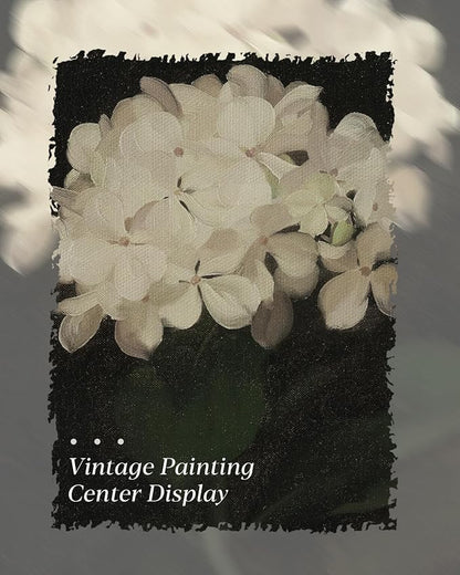 HUARCEY Gold Framed Vintage Wall Art for Living Room, Flowers Painting Canvas Prints Shelf Decor for Kitchen, Aesthetic Bedroom Wall Art, Christmas Gifts for Friends Family (White Hydrangea 16"x24")
