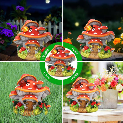 WINTS Solar Mushroom House Statue,Fairy Garden Houses with Solar Lights, Outdoor Mushroom Garden Statue Decoration for Fairy House, Outside Lawn Yard Patio, Gifts for Mom