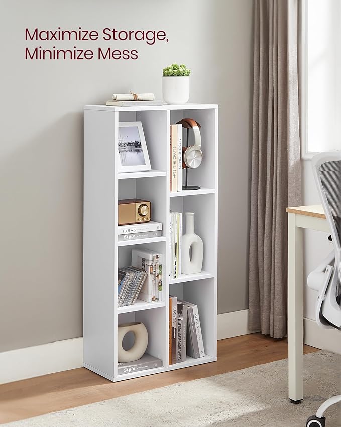 VASAGLE Bookcase, Bookshelf with 7 Compartments, Freestanding Shelves and Cube Organizer, for Display in Living Room, Bedroom, and Home Office, White ULBC27WT