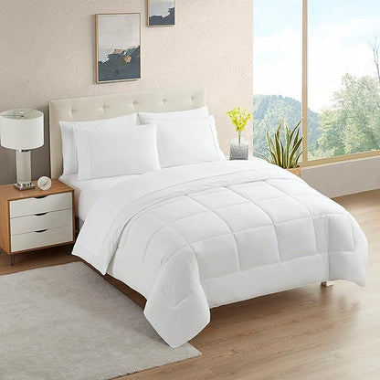 Dorm Room Essentials College Bedding Comforter Set 7 Piece Full Size Bed in a Bag for College Students Boys and Girls, Full, White